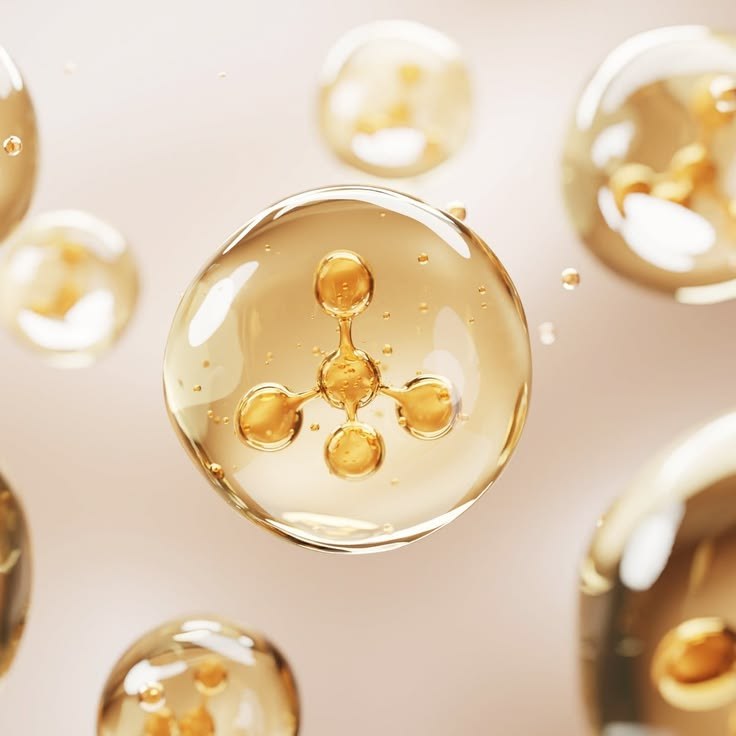 Golden serum sphere with a molecule shape inside